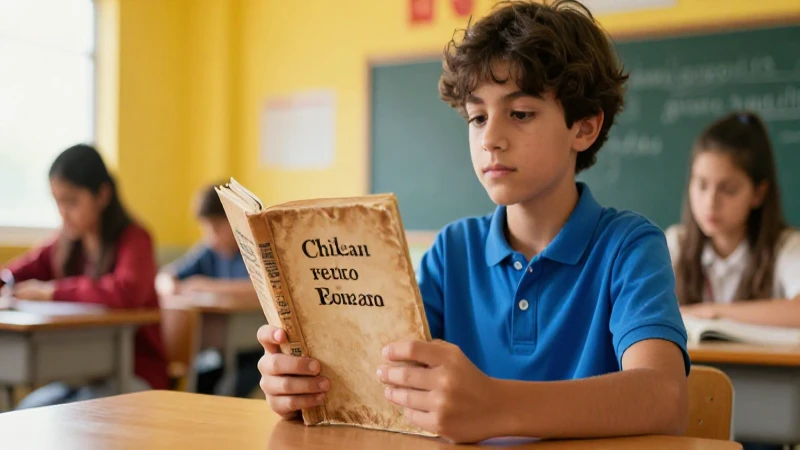 Estudiante joven con poesía chilena en clase moderna