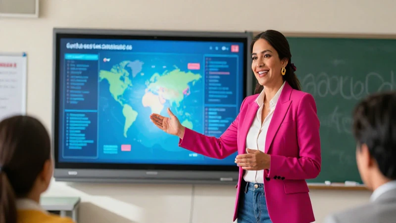 Profesora enseñando digitalmente en clase