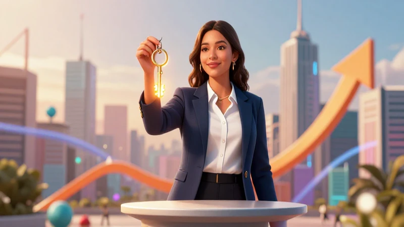 Emprendedor mexicano triunfando en ciudad futurista