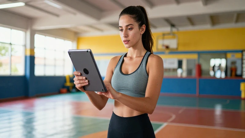 Profesora de educación física moderna en gimnasio