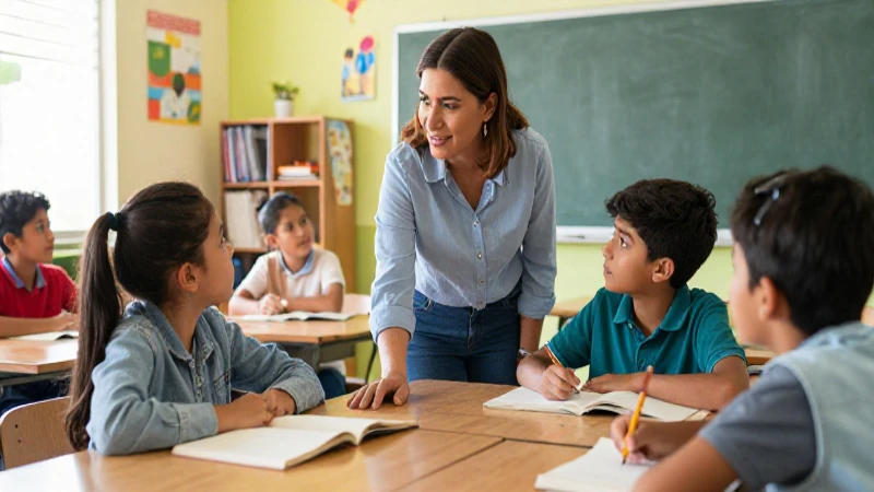 Maestra guía en un aula mexicana vibrante