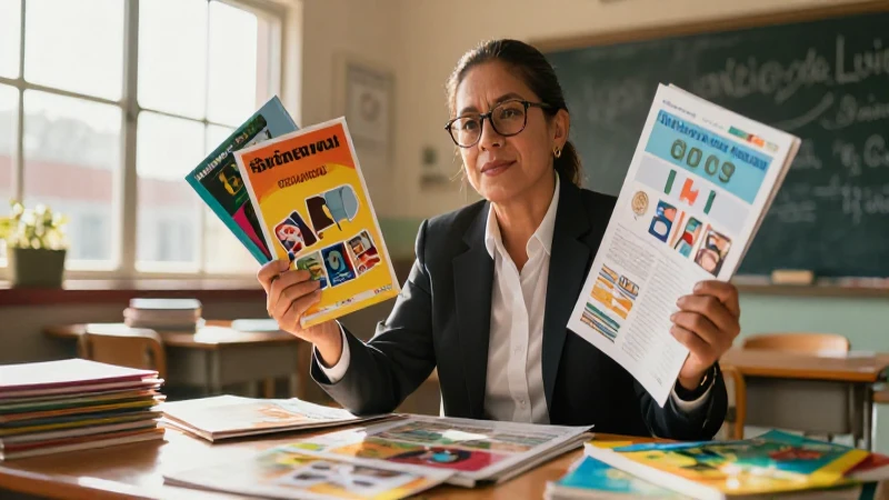 El papel clave del docente en la selección de materiales educativos 5 Maestra mexicana con vibrantes materiales didácticos