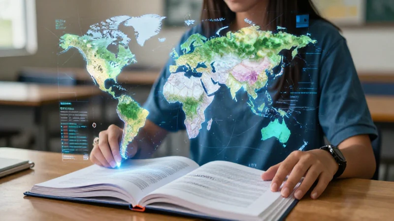 Estudiante moderno con holograma educativo