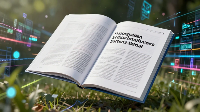 Libro académico flotando con hologramas vibrantes