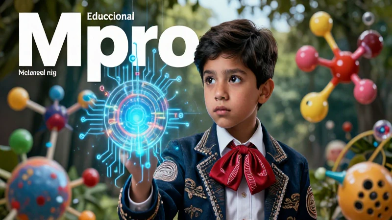 Revista educativa futurista con estudiante mexicano