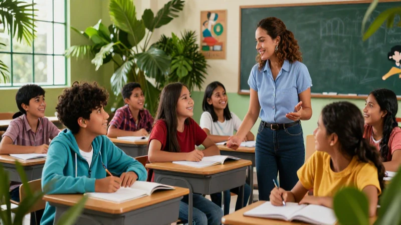 Estudiantes y profesor colaboran en una clase moderna