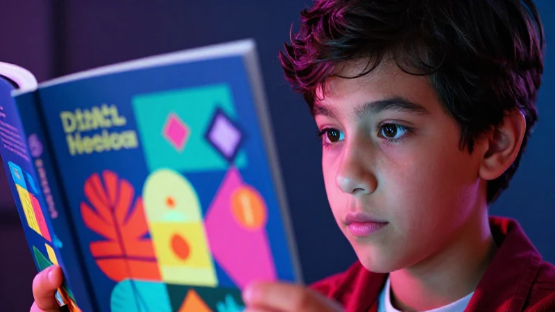 Estudiante y libro vibrante educativo