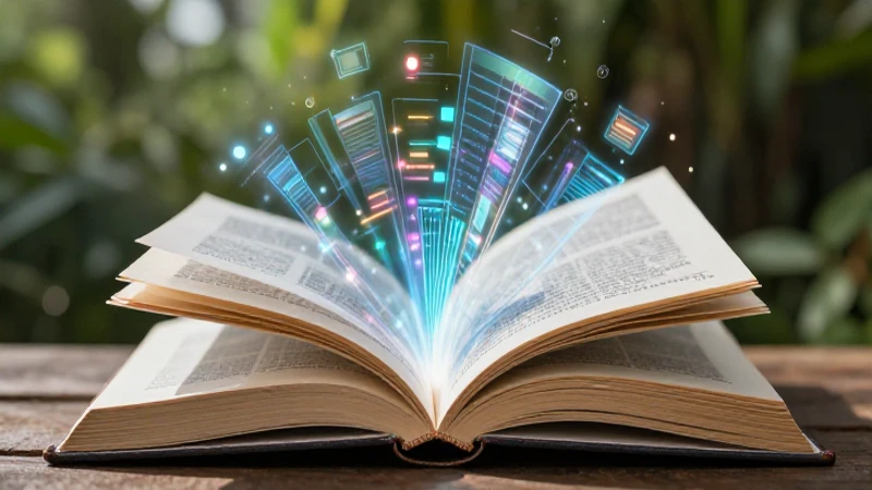 Estilo revista educativa futurista con libro antiguo