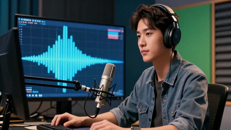 Estudio de radio moderno con presentador dinámico