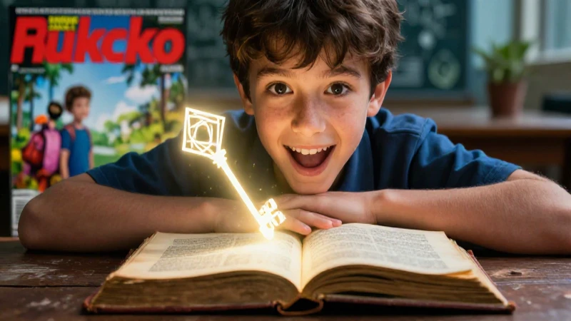 Joven estudiante y libro místico con llave