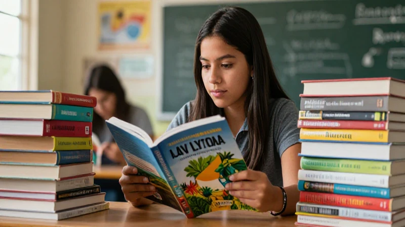 Estudiante mexicano lee vibrante literatura, estilo revista