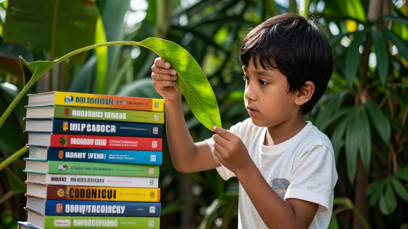Niño curioso examinando naturaleza y ciencia