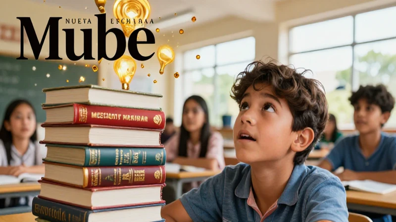 Estudiante diverso y libros flotando en un salón iluminado