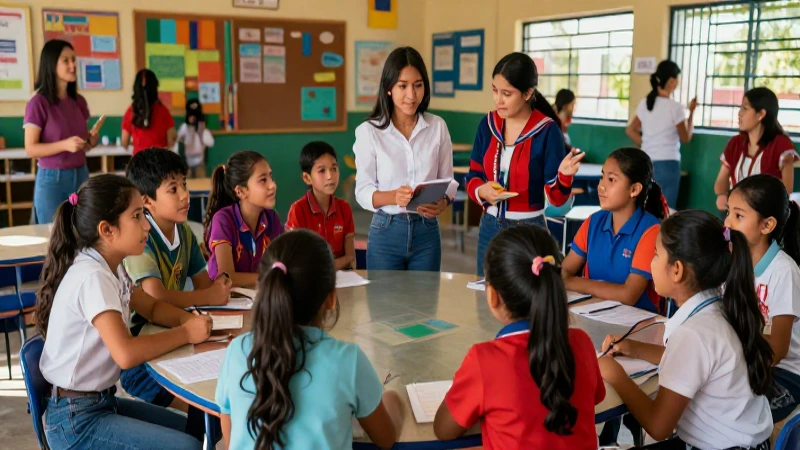 Escuela mexicana vibrante, estudiantes y comunidad colaborando