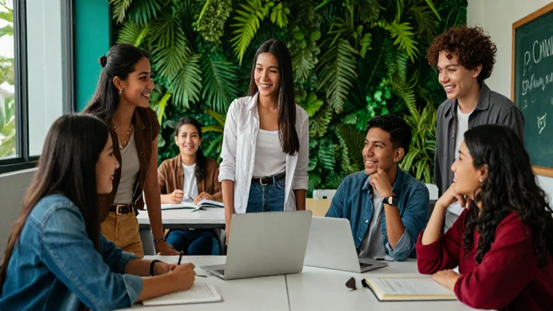 Estudiantes mexicanos colaboran en un aula moderna