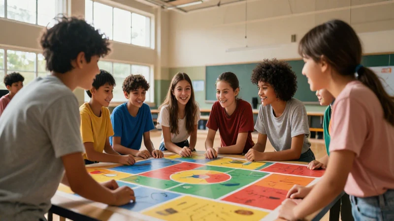 Escena dinámica de estudiantes colaborando en el gimnasio