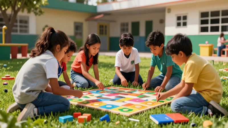 Niños diversos crean juego en ambiente educativo moderno