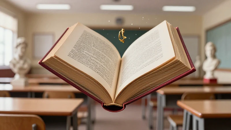 Libro flotante antiguo en aula mexicana moderna