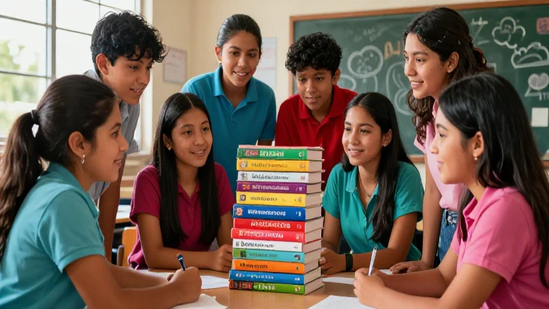 Estudiantes mexicanos estudian libros de español