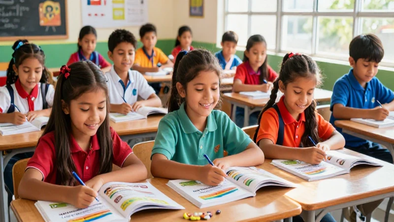 Estudiantes mexicanos aprendiendo con alegría en luz natural