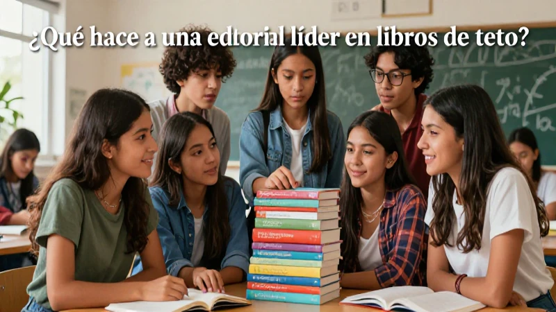 Editorial líder libros de texto en España: mejora tus estudios 3 Ilustración dinámica de estudiantes mexicanos colaborando