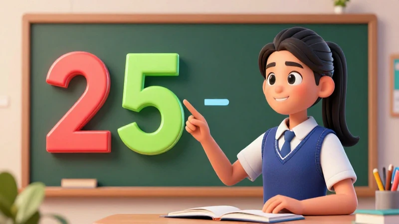 Estudiante divide 25 en ilustración educativa 3D