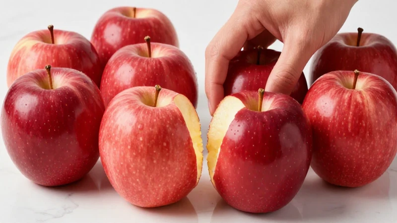 Manzanas rojas divididas sobre mármol