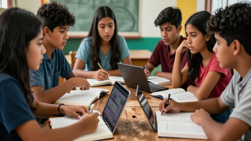 Análisis crítico de la Nueva Escuela Mexicana: Perspectivas docentes y estudiantiles 4 Estudiantes mexicanos debaten en un entorno educativo