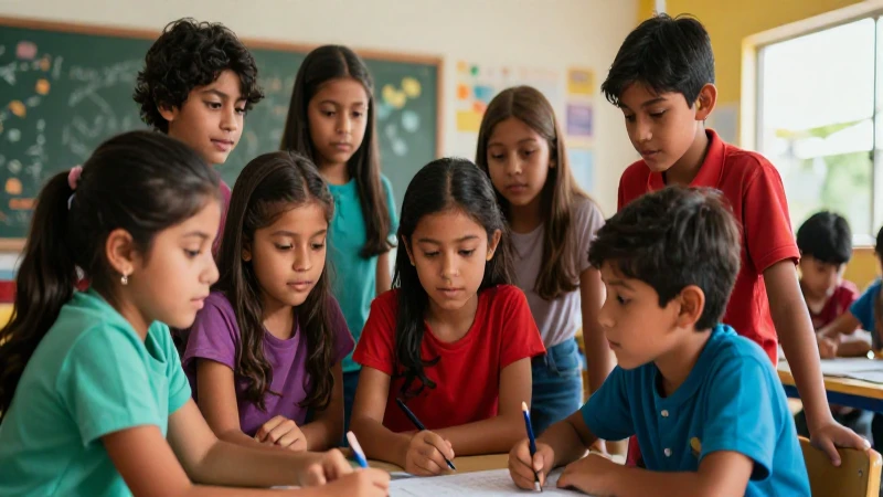 Niños mexicanos colaboran en entorno educativo moderno