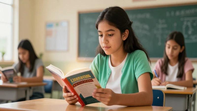 Estudiante mexicano lee libro en aula moderno