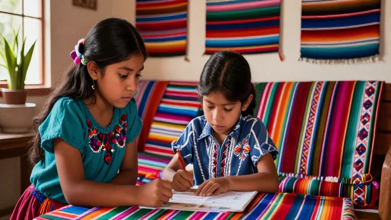 Niño aprende textiles tradicionales mexicanos