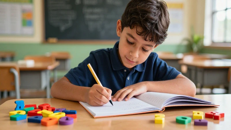 Estudiante escribiendo en un aula moderna