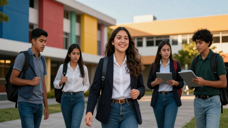 Estudiantes mexicanos colaborando hacia el éxito moderno
