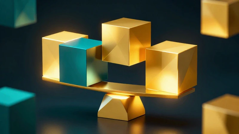 Cubos geométricos equilibrados en oro y cian vibrante