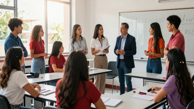 Aumenta participación estudiantil: estrategias clave para la Nueva Escuela Mexicana 4 Estudiantes y líderes colaboran en una escuela moderna