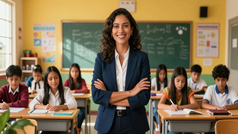 Maestra mexicana empoderada en clase vibrante