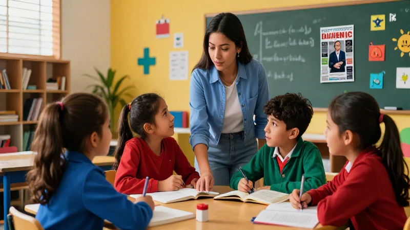 Niños mexicanos aprenden en un aula vibrante y moderna
