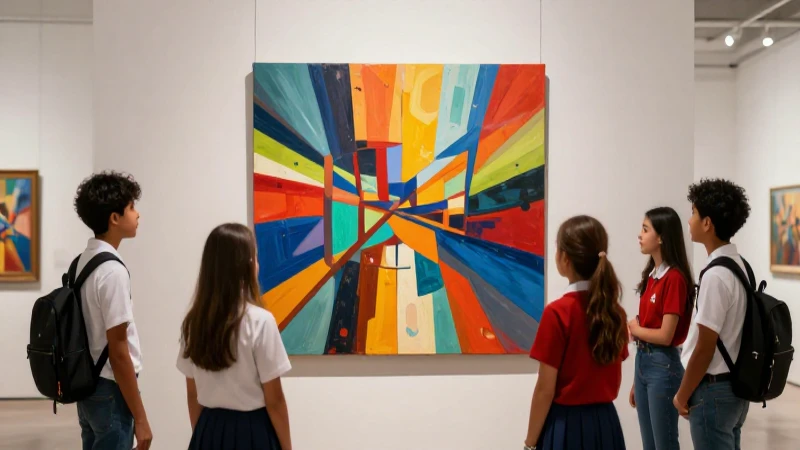 Conoce el éxito de la nueva escuela mexicana en museos y galerías: ejemplos inspiradores en educación artística 5 Estudiantes mexicanos interactúan con arte vibrante en galería moderna