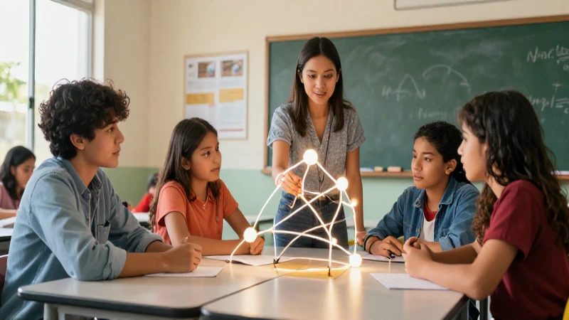Estudiantes y maestro colaboran en clase dinámica