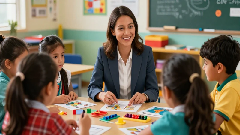 Educadora guía a niños en México