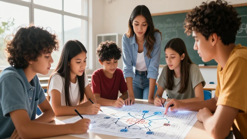 Estudiantes mexicanos colaboran en una clase iluminada