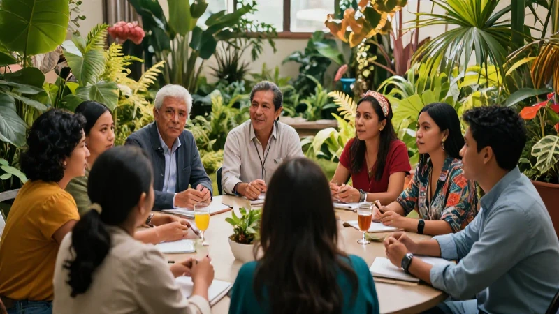 Educadores mexicanos en jardín urbano dinámico