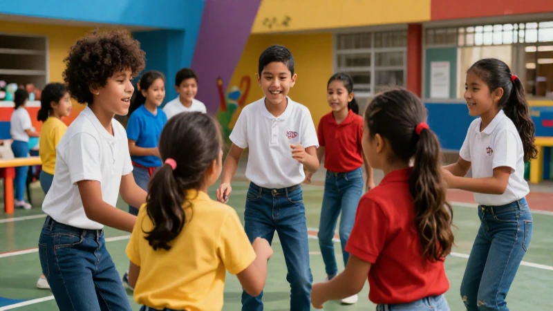 Niños mexicanos colaboran en juego escolar dinámico