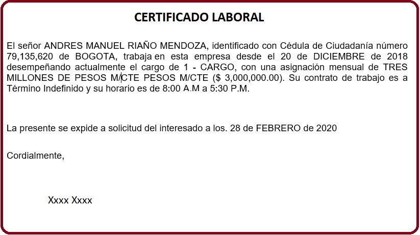 cuales son ejemplos y formatos de certificado de trabajo 2