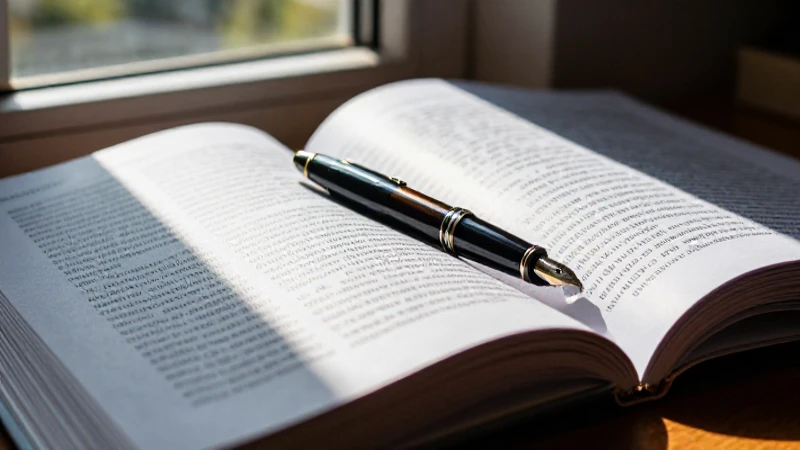 Libro, pluma, luz y detalle académico