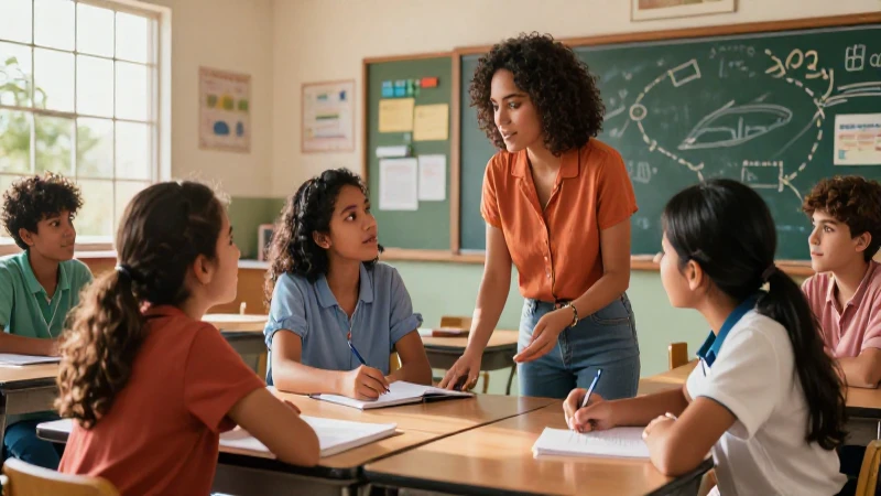 Estudiantes diversos colaborando con una guía empática