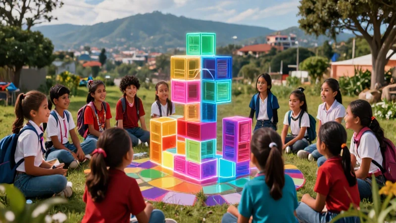 Niños mexicanos aprendiendo con estructura vibrante