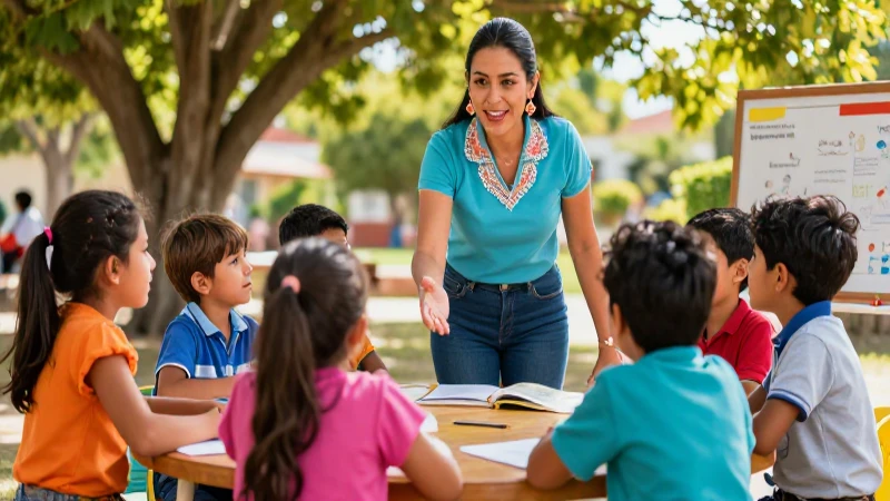 Maestra mexicana guía a estudiantes en vibrante aprendizaje