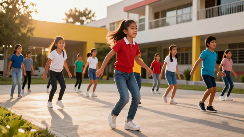 Estudiantes mexicanos jugaron al aire libre al atardecer