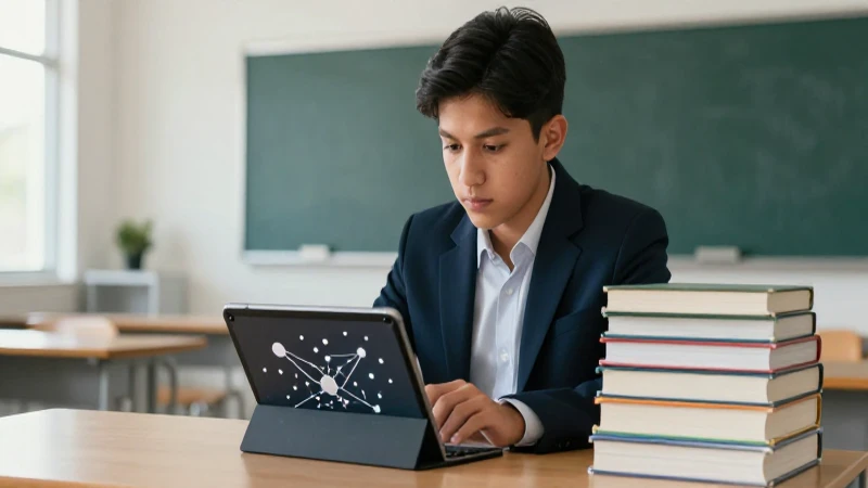 Estudiante mexicano concentrado en su tablet